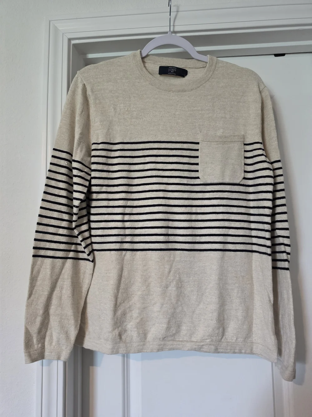 J. Crew Cream and Black Striped Long-Sleeve Crewneck